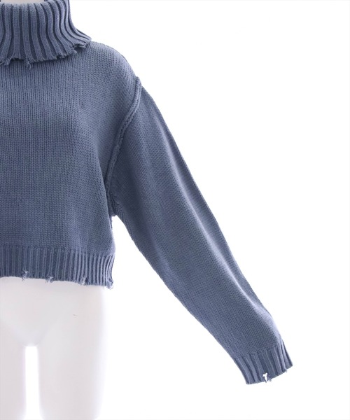 clear（クリア）の「ダメージタートルショートニットトップス（ニット/セーター・レディース・ブルーグレー/アイボリー/ベージュ/ブラック・F）」の8枚目の写真