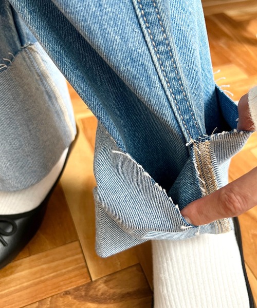 moment+(モーメントプラス)の「【累計販売枚数4万枚突破!】ロールアップデニムパンツ(デニムパンツ・レディース・インディゴブルー/サックスブルー/ブルー・M/L/S)」の5枚目の写真