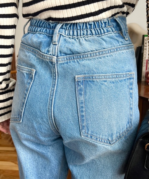 moment+(モーメントプラス)の「【累計販売枚数4万枚突破!】ロールアップデニムパンツ(デニムパンツ・レディース・インディゴブルー/サックスブルー/ブルー・M/L/S)」の4枚目の写真