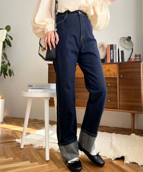 moment+(モーメントプラス)の「【累計販売枚数4万枚突破!】ロールアップデニムパンツ(デニムパンツ・レディース・インディゴブルー/サックスブルー/ブルー・M/L/S)」の10枚目の写真