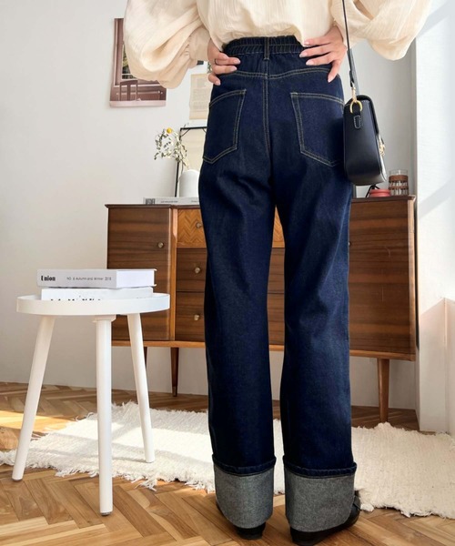 moment+(モーメントプラス)の「【累計販売枚数4万枚突破!】ロールアップデニムパンツ(デニムパンツ・レディース・インディゴブルー/サックスブルー/ブルー・M/L/S)」の13枚目の写真