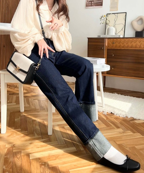 moment+(モーメントプラス)の「【累計販売枚数4万枚突破!】ロールアップデニムパンツ(デニムパンツ・レディース・インディゴブルー/サックスブルー/ブルー・M/L/S)」の16枚目の写真