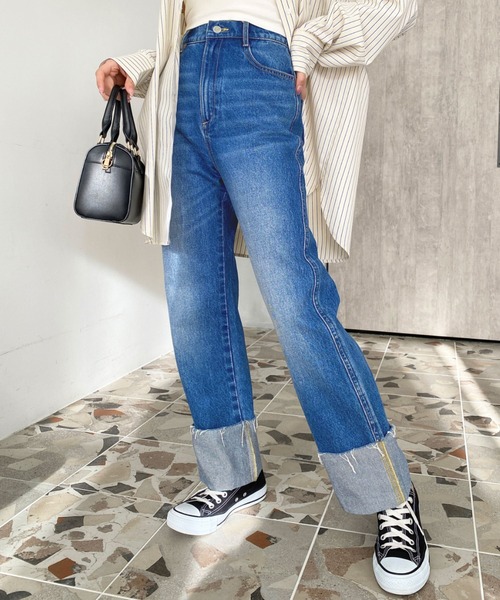 moment+(モーメントプラス)の「【累計販売枚数4万枚突破!】ロールアップデニムパンツ(デニムパンツ・レディース・インディゴブルー/サックスブルー/ブルー・M/L/S)」の22枚目の写真