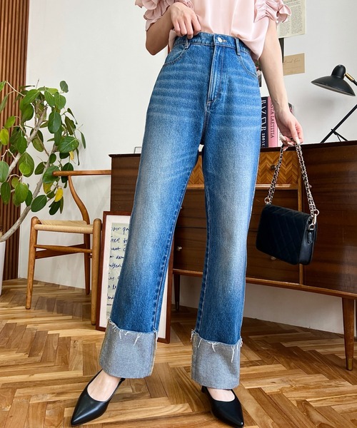 moment+(モーメントプラス)の「【累計販売枚数4万枚突破!】ロールアップデニムパンツ(デニムパンツ・レディース・インディゴブルー/サックスブルー/ブルー・M/L/S)」の18枚目の写真