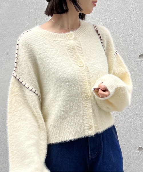 one way（ワンウェイ）の「ハンドステッチショートシャギーカーデ（カーディガン/ボレロ・レディース・ホワイト/ライトピンク/ライトブルー/ライトブラウン・FREE）」の2枚目の写真