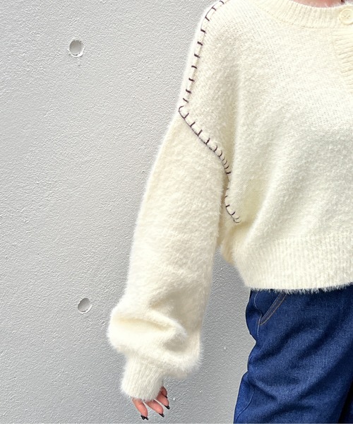 one way（ワンウェイ）の「ハンドステッチショートシャギーカーデ（カーディガン/ボレロ・レディース・ホワイト/ライトピンク/ライトブルー/ライトブラウン・FREE）」の12枚目の写真