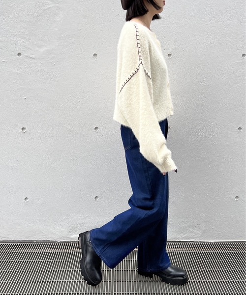 one way（ワンウェイ）の「ハンドステッチショートシャギーカーデ（カーディガン/ボレロ・レディース・ホワイト/ライトピンク/ライトブルー/ライトブラウン・FREE）」の6枚目の写真