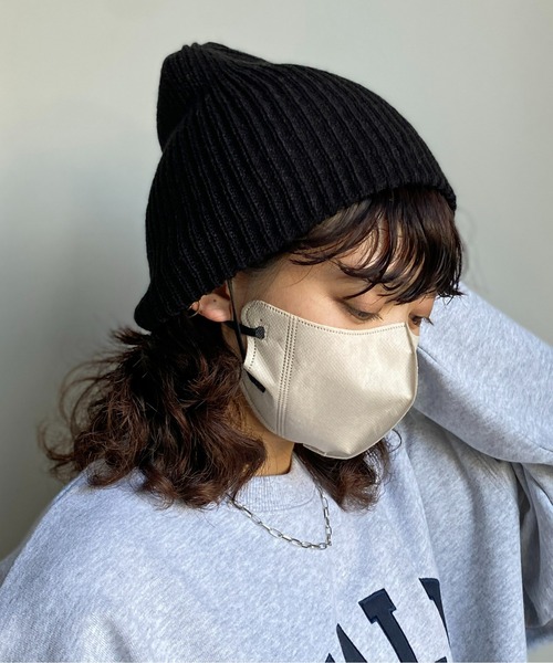 CPCM（シーピーシーエム）の「カラーリブ編みニットビーニー ニットキャップ（ニットキャップ/ビーニー・レディース・チャコールグレー/オレンジ/ブルー/ブラック/グレー/アイボリー・FREE）」の3枚目の写真
