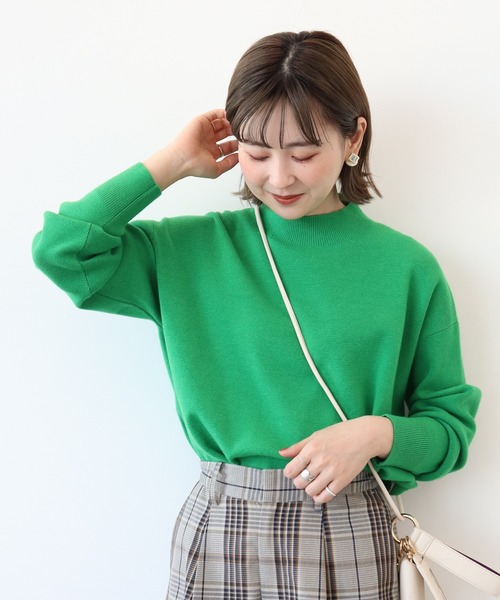 AMERICAN HOLIC（アメリカンホリック）の「モックネックニットプルオーバー（ニット/セーター・レディース・グレー/アイボリー/グリーン/ブラック/ピンク・L/M）」の2枚目の写真