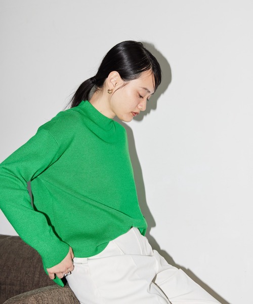 AMERICAN HOLIC（アメリカンホリック）の「モックネックニットプルオーバー（ニット/セーター・レディース・グレー/アイボリー/グリーン/ブラック/ピンク・L/M）」の6枚目の写真