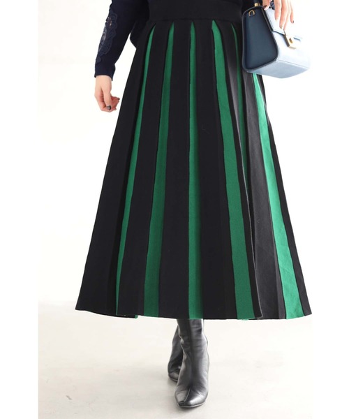 cawaii(カワイイ)の「幅広プリーツのバイカラーラインニットスカート(スカート・レディース・グリーン・FREE)」の21枚目の写真