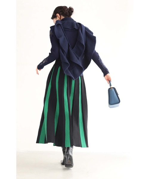 cawaii(カワイイ)の「幅広プリーツのバイカラーラインニットスカート(スカート・レディース・グリーン・FREE)」の20枚目の写真