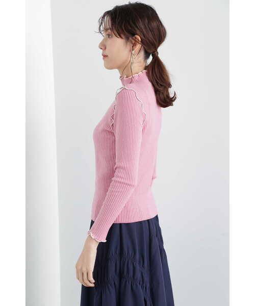 petit frill knit ピンク ジルチュ JILTU ニット ジルバイジルスチュアート JILL by JILLSTUART 肩開きリボンエンブロイ