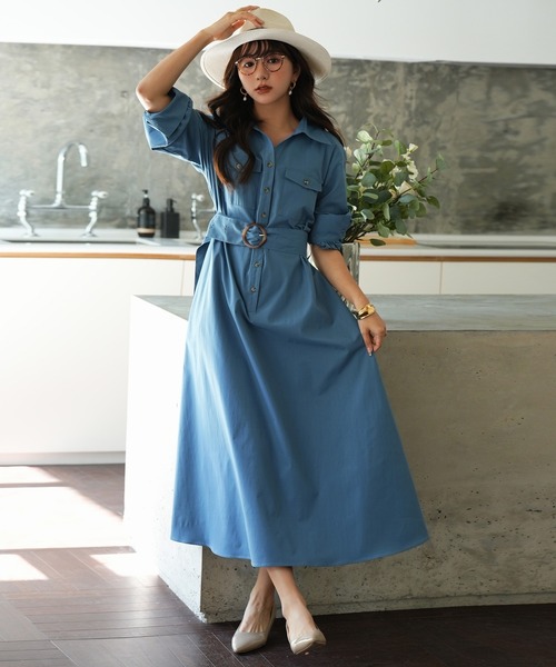 ベルト付きロングシャツワンピース（ワンピース）｜SAISON DE PAPILLON