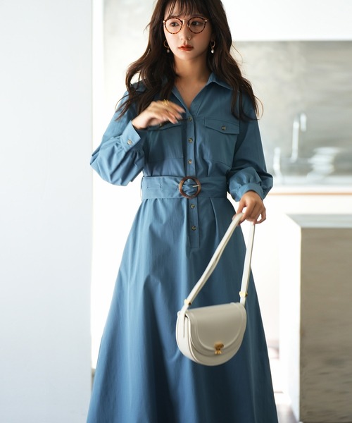 ベルト付きロングシャツワンピース（ワンピース）｜SAISON DE PAPILLON
