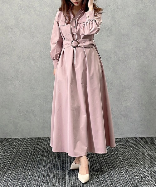 セール】ベルト付きロングシャツワンピース（ワンピース