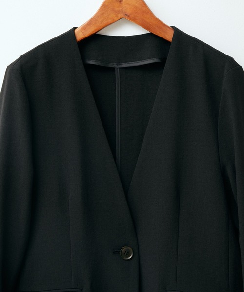 VIS（ビス）の「【洗える・接触冷感】美easyノーカラーVネックジャケット【セットアップ対応】（ノーカラージャケット・レディース・ブラック/ベージュ/オレンジ系その他・S/M）」の6枚目の写真