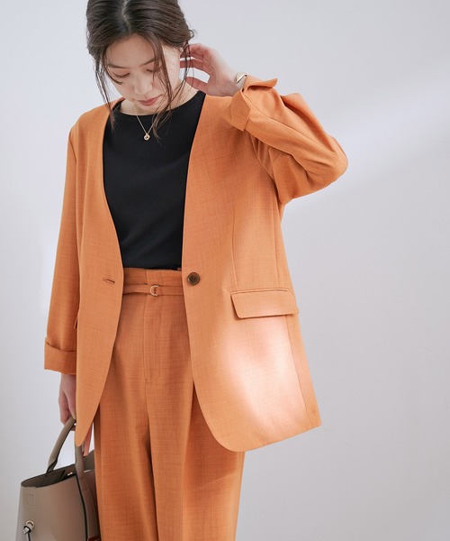 VIS（ビス）の「【洗える・接触冷感】美easyノーカラーVネックジャケット【セットアップ対応】（ノーカラージャケット・レディース・ブラック/ベージュ/オレンジ系その他・S/M）」の19枚目の写真