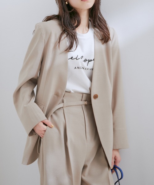 VIS（ビス）の「【洗える・接触冷感】美easyノーカラーVネックジャケット【セットアップ対応】（ノーカラージャケット・レディース・ブラック/ベージュ/オレンジ系その他・S/M）」の22枚目の写真