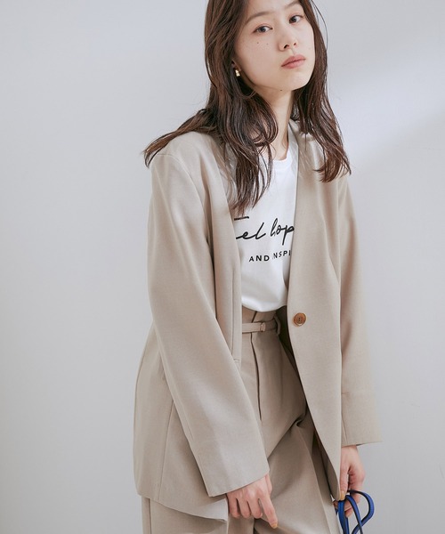 VIS（ビス）の「【洗える・接触冷感】美easyノーカラーVネックジャケット【セットアップ対応】（ノーカラージャケット・レディース・ブラック/ベージュ/オレンジ系その他・S/M）」の21枚目の写真