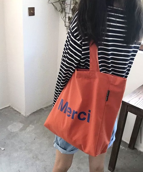 ammy.（エイミードット）の「【 ammy. / エイミードット 】 メルシー プリント キャンバス トートバッグ（トートバッグ・レディース・オレンジ/アイボリー/ダークパープル/ピンク/ブルーグレー/グリーン・FREE）」の6枚目の写真