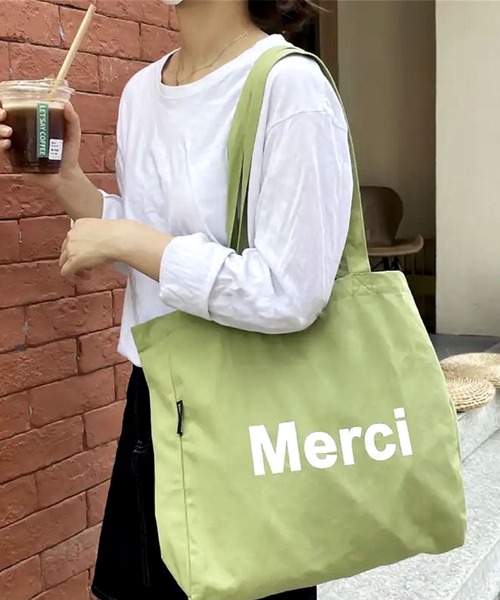 ammy.（エイミードット）の「【 ammy. / エイミードット 】 メルシー プリント キャンバス トートバッグ（トートバッグ・レディース・オレンジ/アイボリー/ダークパープル/ピンク/ブルーグレー/グリーン・FREE）」の3枚目の写真