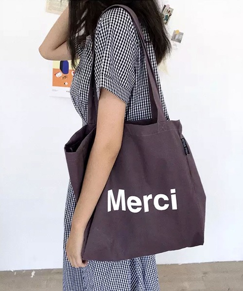 ammy.（エイミードット）の「【 ammy. / エイミードット 】 メルシー プリント キャンバス トートバッグ（トートバッグ・レディース・オレンジ/アイボリー/ダークパープル/ピンク/ブルーグレー/グリーン・FREE）」の4枚目の写真