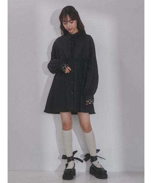 merry jenny(メリージェニー)の「リボンケープミニワンピース(ワンピース・レディース・ブラック/オフホワイト・FREE)」の3枚目の写真