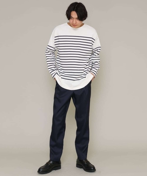 a.v.v（アーヴェヴェ）の「ボーダーワイドシルエットカットソー(長袖）（Tシャツ/カットソー・メンズ・ネイビー/ブルー/グリーン・46/48）」の6枚目の写真