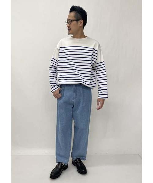 a.v.v（アーヴェヴェ）の「ボーダーワイドシルエットカットソー(長袖）（Tシャツ/カットソー・メンズ・ネイビー/ブルー/グリーン・46/48）」の8枚目の写真