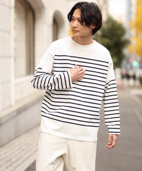 a.v.v（アーヴェヴェ）の「ボーダーワイドシルエットカットソー(長袖）（Tシャツ/カットソー・メンズ・ネイビー/ブルー/グリーン・46/48）」の14枚目の写真