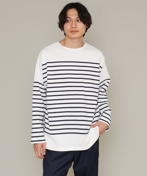 a.v.v（アーヴェヴェ）の「ボーダーワイドシルエットカットソー(長袖）（Tシャツ/カットソー・メンズ・ネイビー/ブルー/グリーン・46/48）」の20枚目の写真