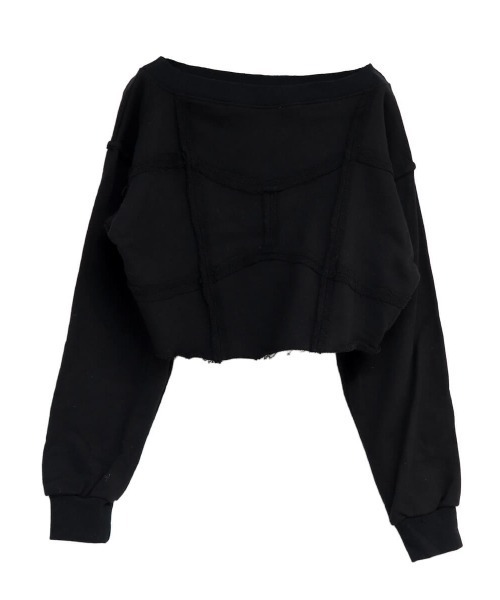LVEU.（ラブユ.）の「Out seam design cropped sweat(Ai select) / アウトシームデザインクロップドスウェット（Tシャツ/カットソー・レディース・ブラック・FREE）」の2枚目の写真