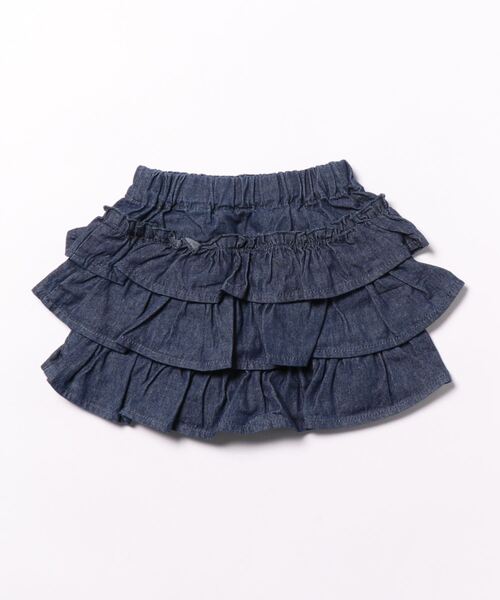 CALMIA（カルミア）の「デニムフリルキュロットパンツ(80～130cm)（デニムパンツ・キッズ・ネイビー/ブルー・80/90/95/100/110/120/130）」の3枚目の写真