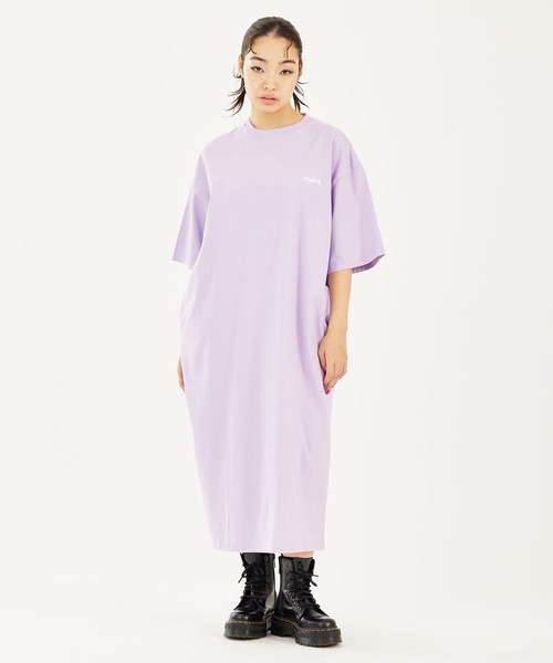X-girl（エックスガール）の「VERTICAL WORD LOGO S/S TEE DRESS（ワンピース・レディース・ブラック/ライトパープル/オリーブ・S/M）」の22枚目の写真