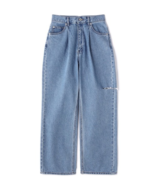 FREE'S MART(フリーズマート)の「【3サイズ展開XS-M】サイドカットタックワイドデニムパンツ【低身長サイズ有】(デニムパンツ・レディース・ブルー系その他2/ホワイト・MEDIUM/SMALL/X-SMALL)」の1枚目の写真