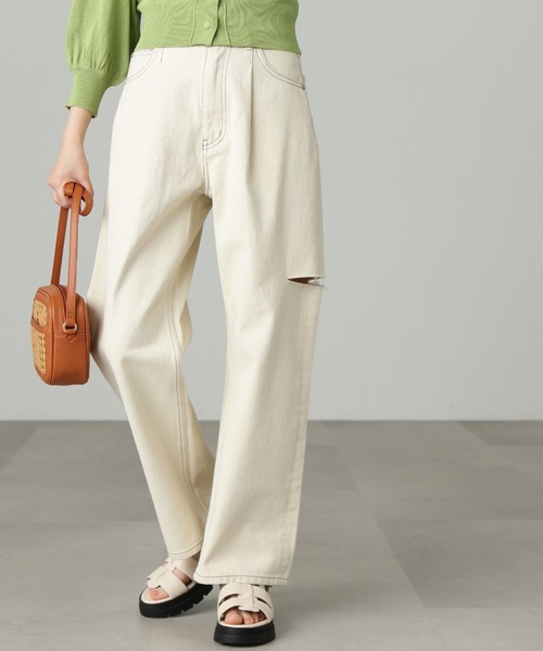 FREE'S MART(フリーズマート)の「【3サイズ展開XS-M】サイドカットタックワイドデニムパンツ【低身長サイズ有】(デニムパンツ・レディース・ブルー系その他2/ホワイト・MEDIUM/SMALL/X-SMALL)」の8枚目の写真