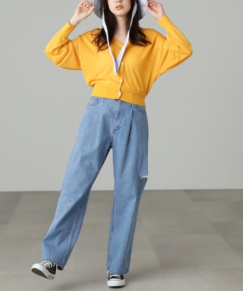 FREE'S MART(フリーズマート)の「【3サイズ展開XS-M】サイドカットタックワイドデニムパンツ【低身長サイズ有】(デニムパンツ・レディース・ブルー系その他2/ホワイト・MEDIUM/SMALL/X-SMALL)」の12枚目の写真