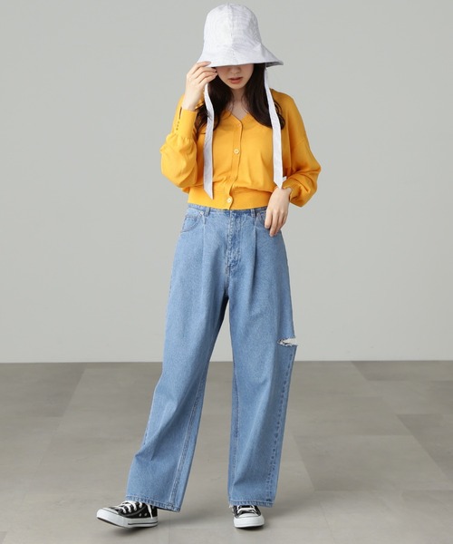 FREE'S MART(フリーズマート)の「【3サイズ展開XS-M】サイドカットタックワイドデニムパンツ【低身長サイズ有】(デニムパンツ・レディース・ブルー系その他2/ホワイト・MEDIUM/SMALL/X-SMALL)」の13枚目の写真