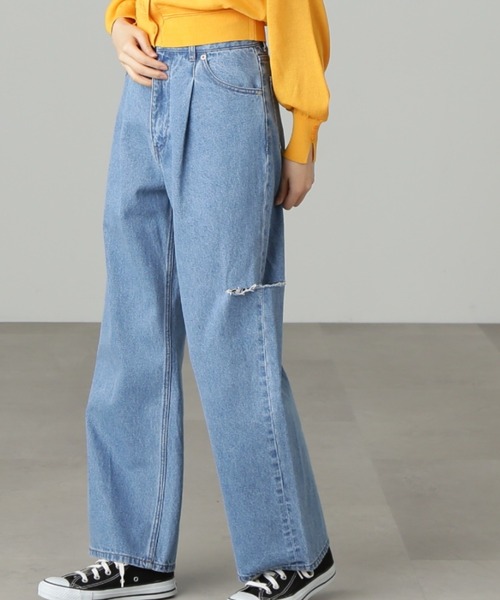 FREE'S MART(フリーズマート)の「【3サイズ展開XS-M】サイドカットタックワイドデニムパンツ【低身長サイズ有】(デニムパンツ・レディース・ブルー系その他2/ホワイト・MEDIUM/SMALL/X-SMALL)」の19枚目の写真