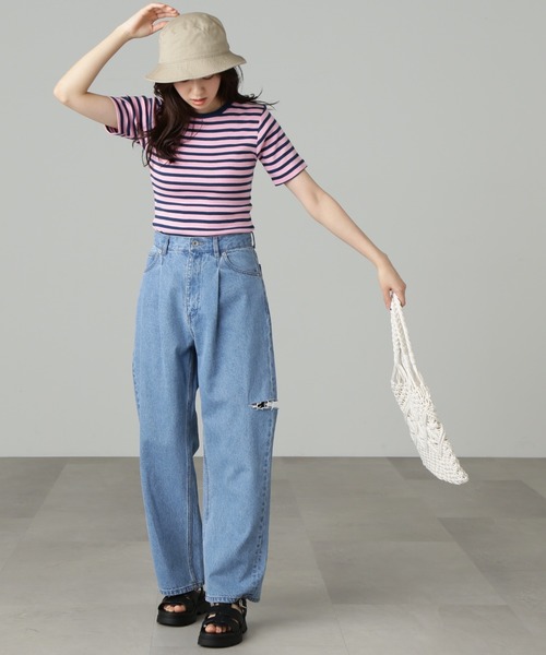 FREE'S MART(フリーズマート)の「【3サイズ展開XS-M】サイドカットタックワイドデニムパンツ【低身長サイズ有】(デニムパンツ・レディース・ブルー系その他2/ホワイト・MEDIUM/SMALL/X-SMALL)」の15枚目の写真