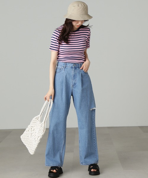 FREE'S MART(フリーズマート)の「【3サイズ展開XS-M】サイドカットタックワイドデニムパンツ【低身長サイズ有】(デニムパンツ・レディース・ブルー系その他2/ホワイト・MEDIUM/SMALL/X-SMALL)」の16枚目の写真