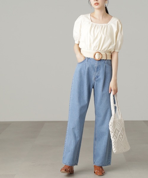 FREE'S MART(フリーズマート)の「【3サイズ展開XS-M】サイドカットタックワイドデニムパンツ【低身長サイズ有】(デニムパンツ・レディース・ブルー系その他2/ホワイト・MEDIUM/SMALL/X-SMALL)」の17枚目の写真