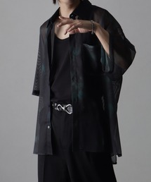 【welise/ウェライズ】アソート総柄 クールメッシュ オーバーサイズ ハーフスリーブ シアーシャツ/柄シャツ 透かし編み