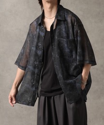 【welise/ウェライズ】アソート総柄 クールメッシュ オーバーサイズ ハーフスリーブ シアーシャツ/柄シャツ 透かし編み