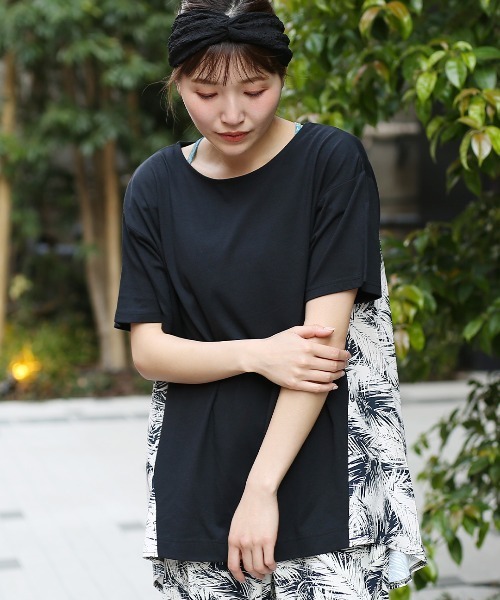 チチカカ(チチカカ)の「リーフプリントコンビ プルオーバー(Tシャツ/カットソー・レディース・ブラック/カーキ・FREE)」の4枚目の写真
