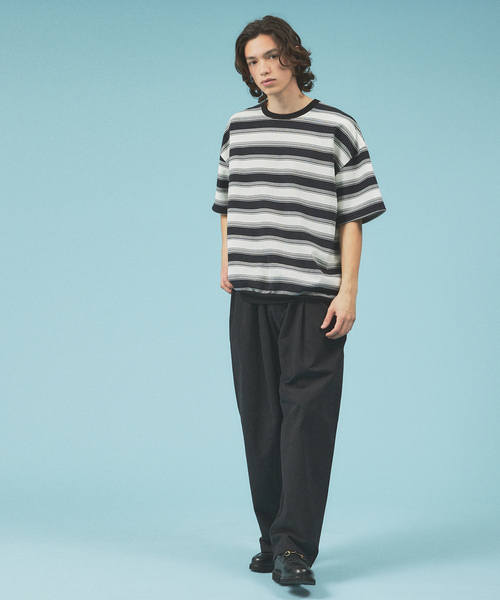 Revo.（レボ）の「マルチボーダースウェット半袖シャツ / 6分袖/ ユニセックス（Tシャツ/カットソー・メンズ・グリーン/ホワイト/ダークオレンジ・M/L）」の13枚目の写真