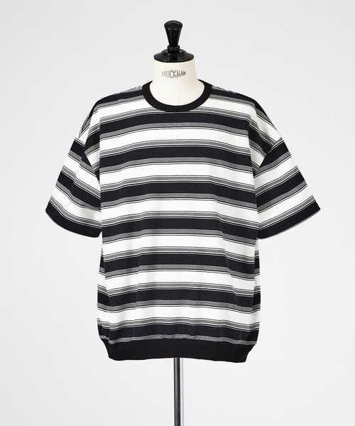 Revo.（レボ）の「マルチボーダースウェット半袖シャツ / 6分袖/ ユニセックス（Tシャツ/カットソー・メンズ・グリーン/ホワイト/ダークオレンジ・M/L）」の19枚目の写真