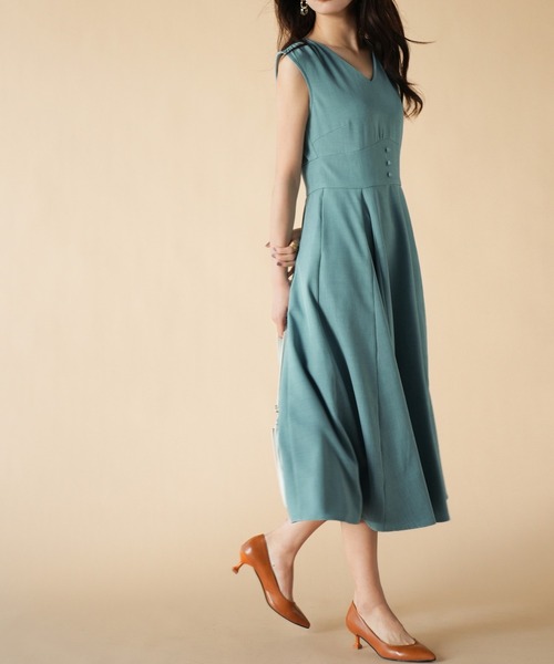 SAISON DE PAPILLON（セゾンドパピヨン）の「Vネックフレアロング丈ワンピース（ワンピース・レディース・ブルーグリーン/ブラック/ラベンダー/ピンク/ベージュ・S/L/M）」の7枚目の写真