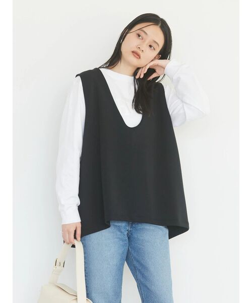 AMERICAN HOLIC（アメリカンホリック）の「Uネックポンチベスト（ベスト・レディース・ブラック/グレイッシュベージュ・L/M）」の3枚目の写真